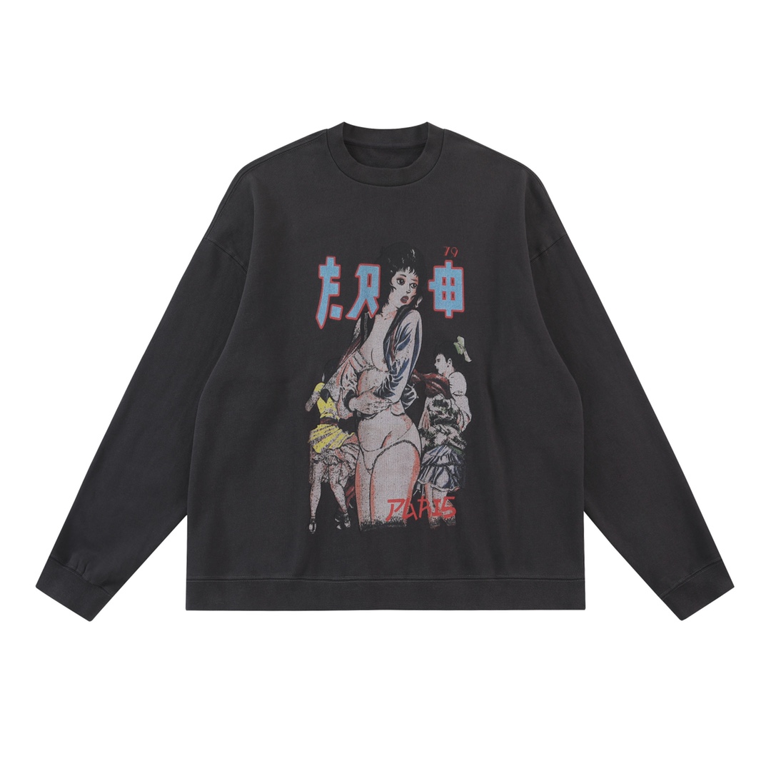 Enfants Riches Deprimes Dark Gray Bad School Girl Printed Crewneck Cotton Sweatshirt - PerfectKickZ