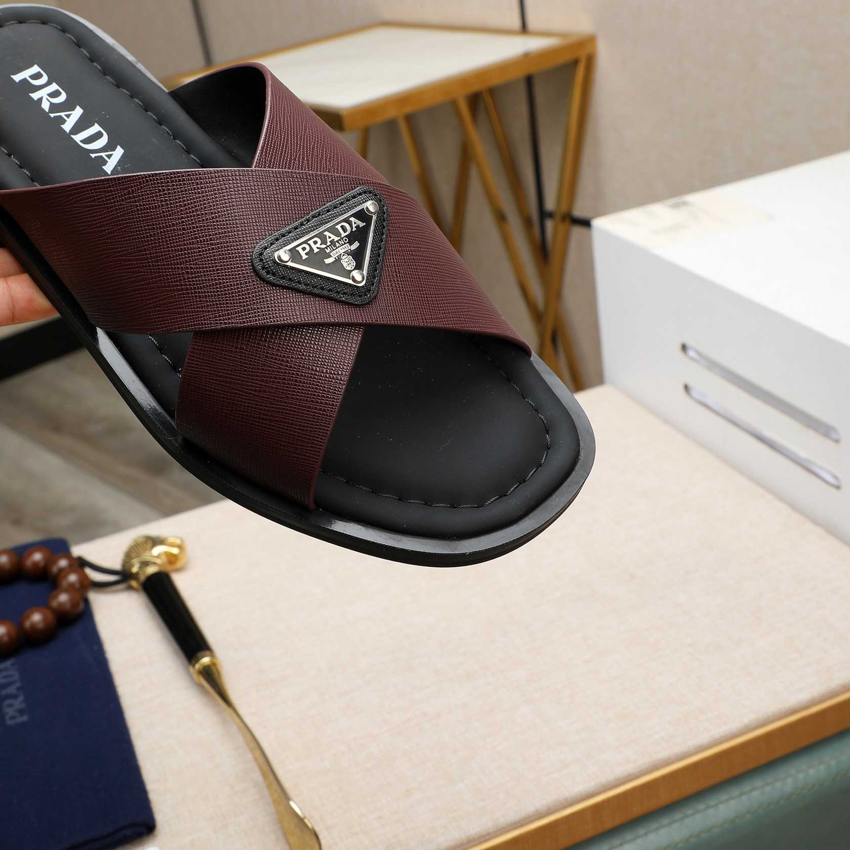 Prada Saffiano Leather Crisscross Sandals - PerfectKickZ