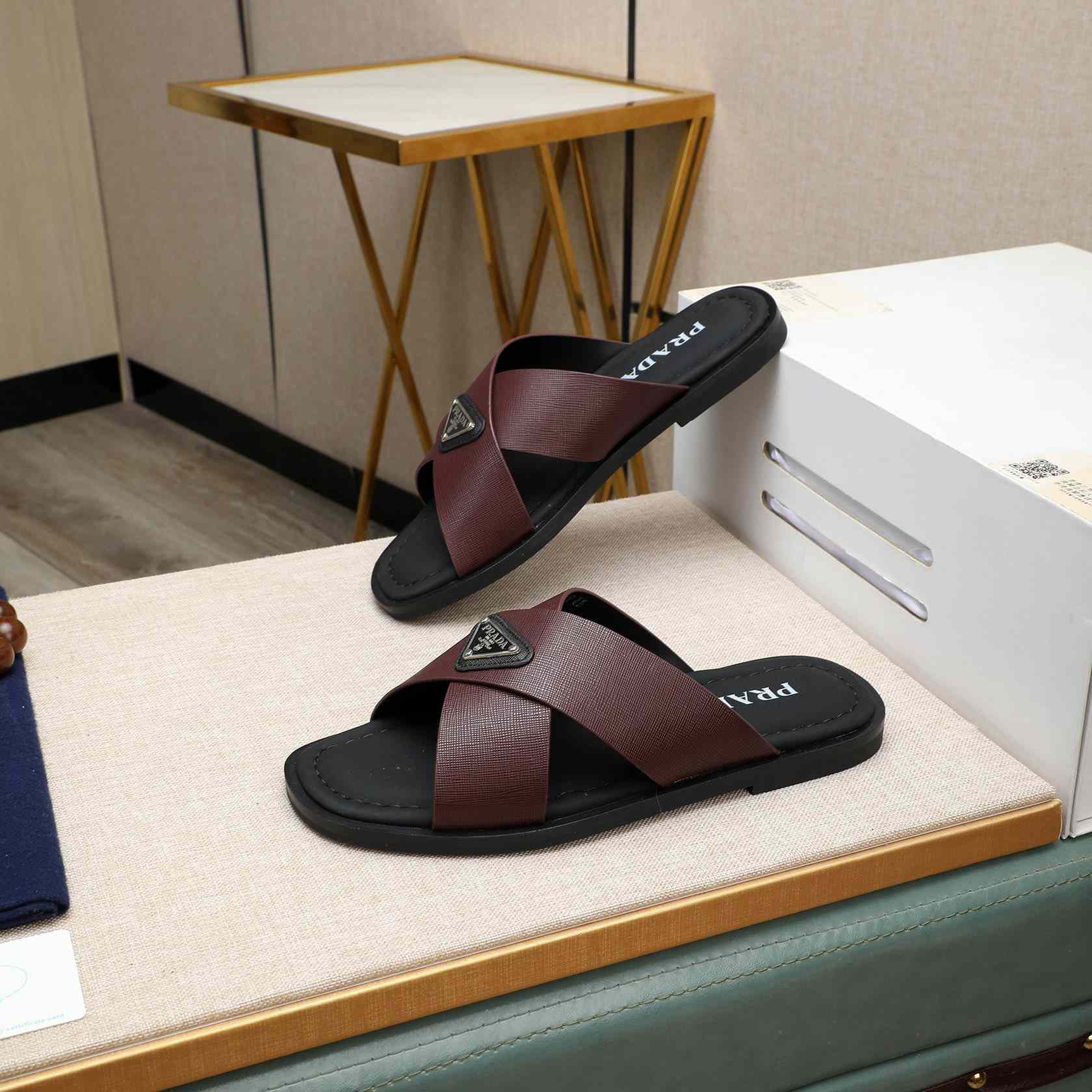 Prada Saffiano Leather Crisscross Sandals - PerfectKickZ
