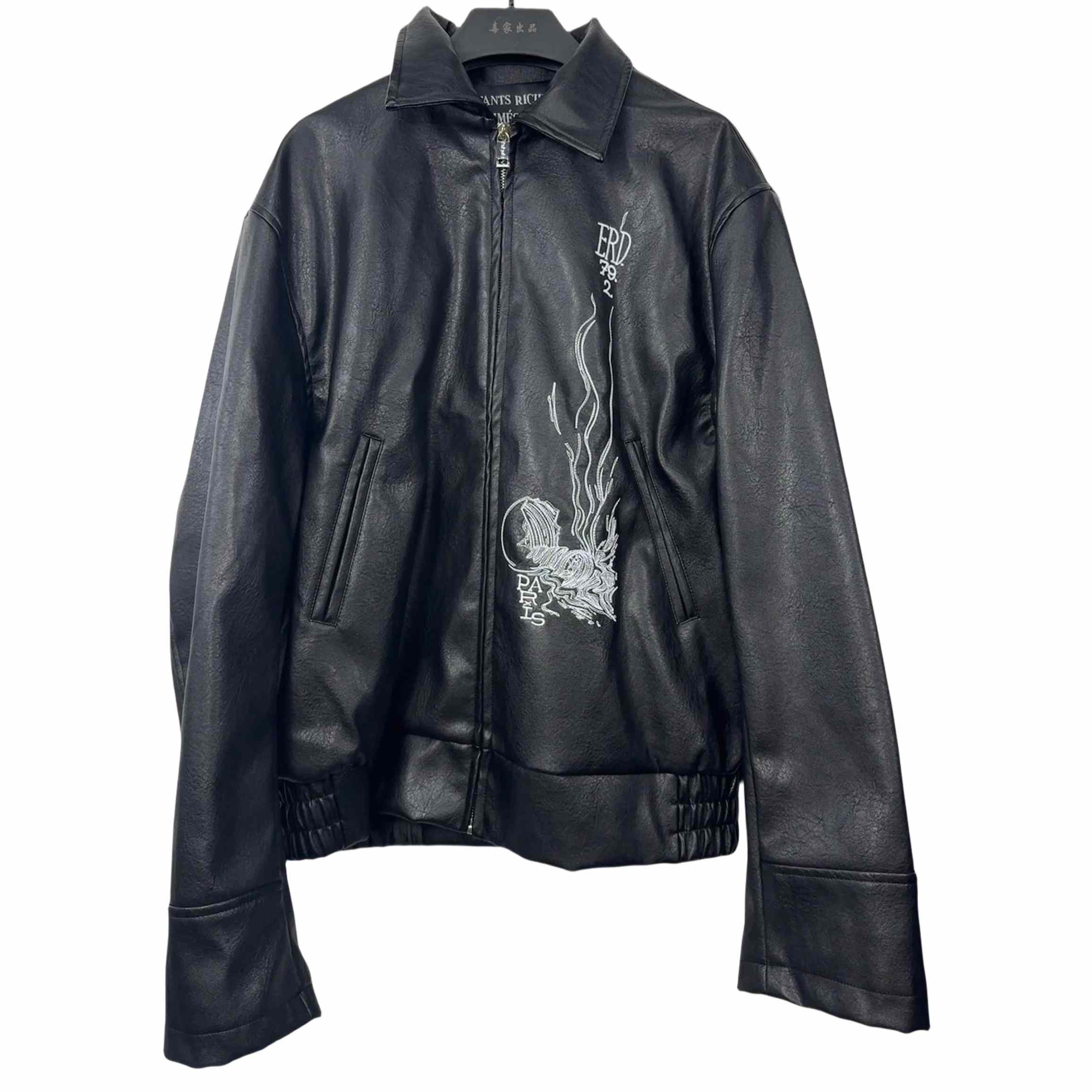 Enfants Riches Deprimes Black Mysterious Man Embroidered Leather Coat - PerfectKickZ