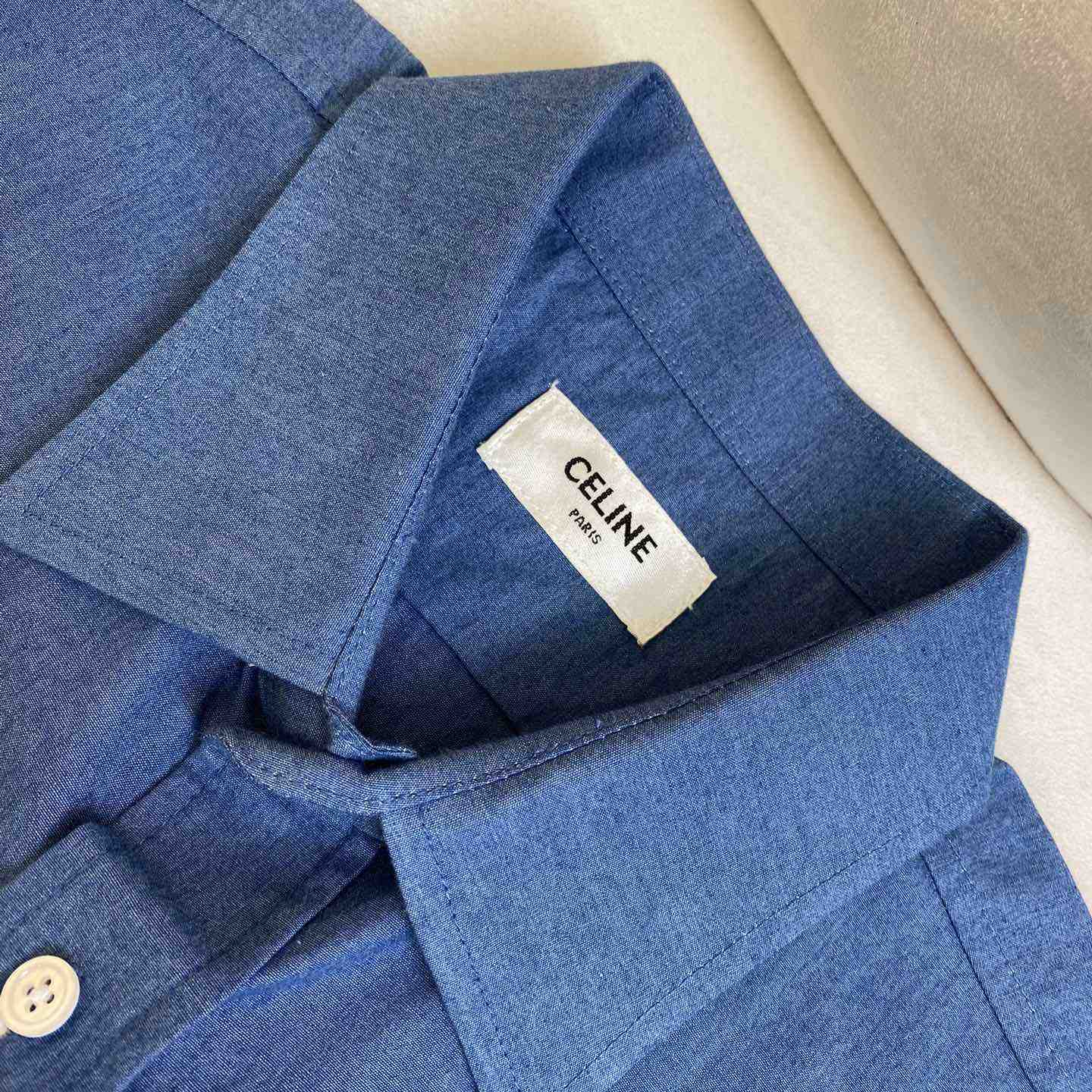 Celine Triomphe Cotton-Chambray Shirt - PerfectKickZ