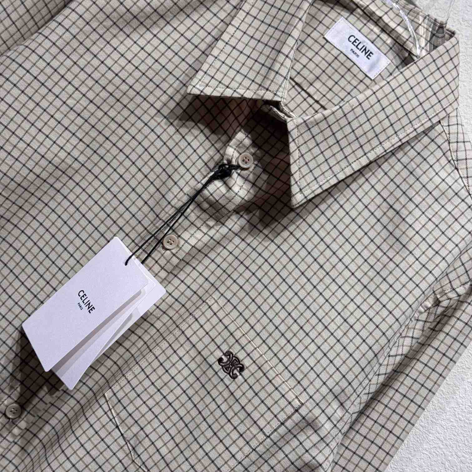 Celine Logo-Embroidered Checked Cotton Shirt - PerfectKickZ
