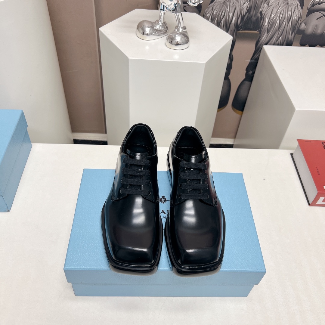 Prada Brushed Leather Derby Shoes - PerfectKickZ