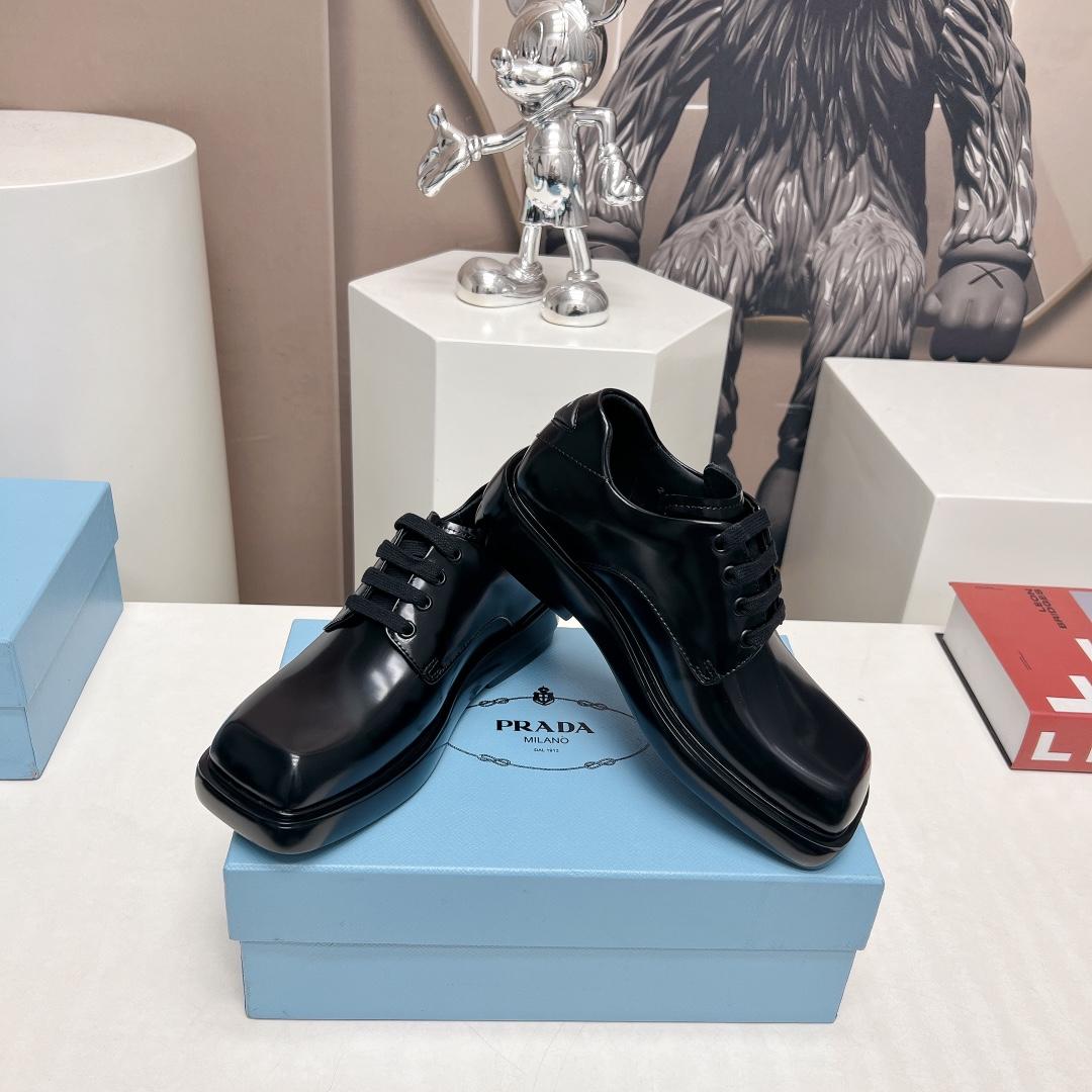Prada Brushed Leather Derby Shoes - PerfectKickZ