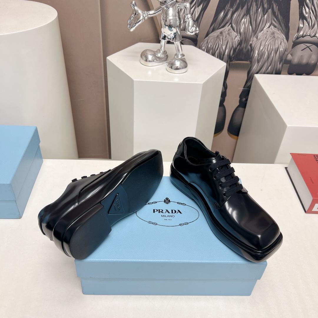 Prada Brushed Leather Derby Shoes - PerfectKickZ