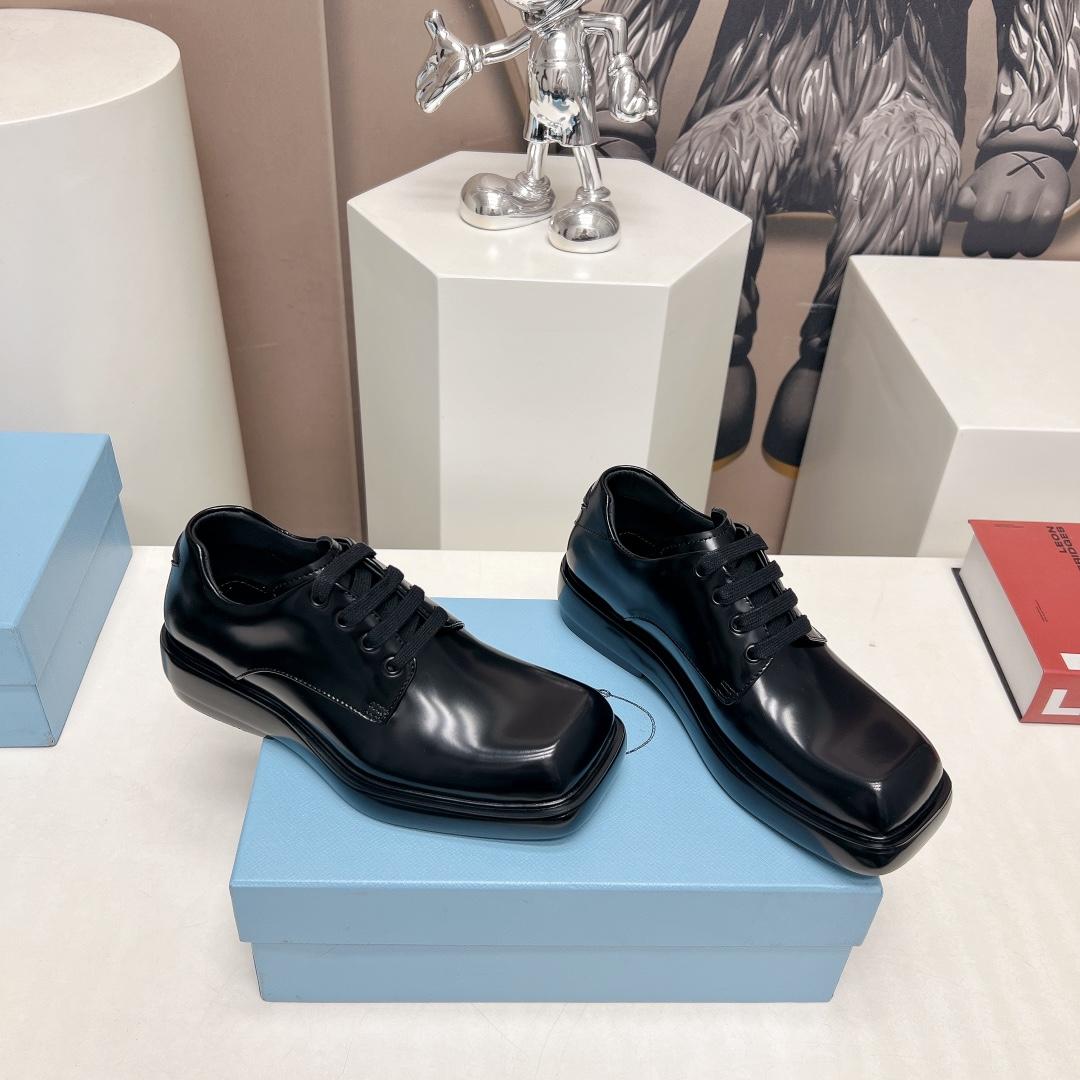 Prada Brushed Leather Derby Shoes - PerfectKickZ