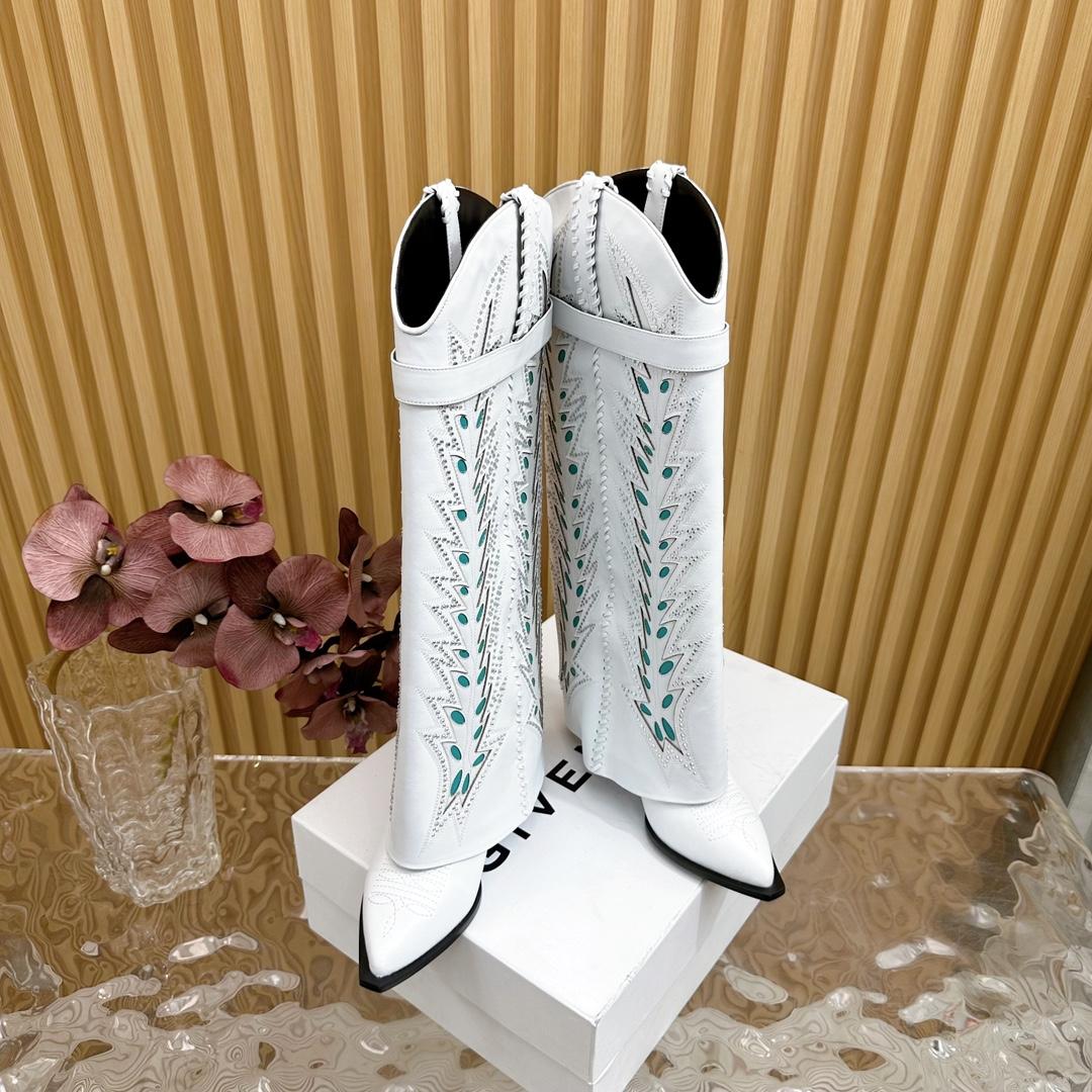 Givenchy Shark Lock Cowboy Boots In Leather With Strass - PerfectKickZ