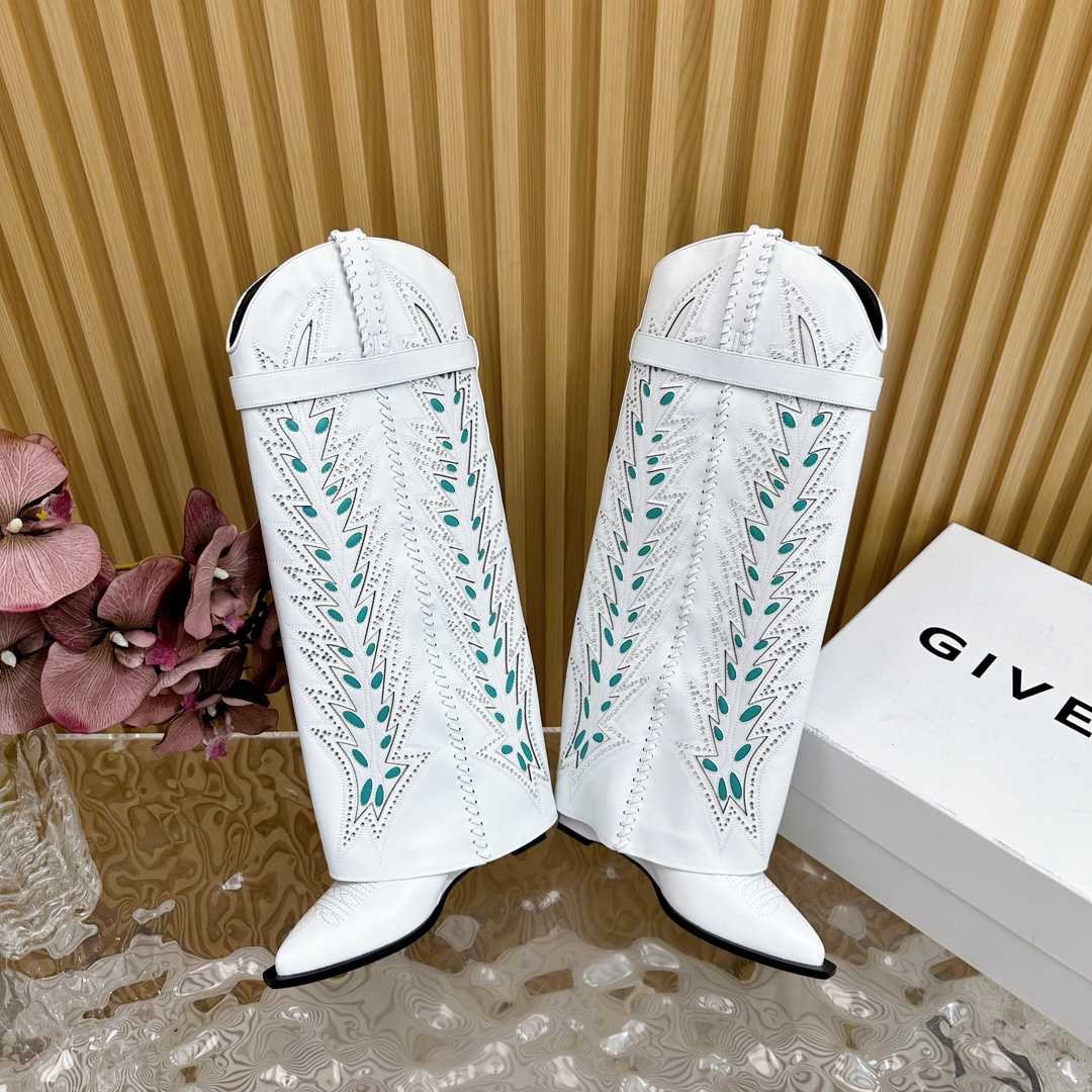 Givenchy Shark Lock Cowboy Boots In Leather With Strass - PerfectKickZ