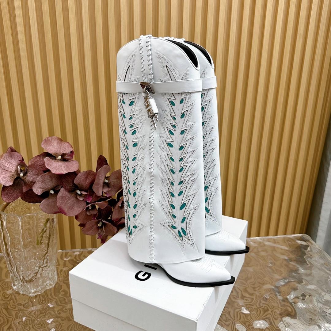Givenchy Shark Lock Cowboy Boots In Leather With Strass - PerfectKickZ