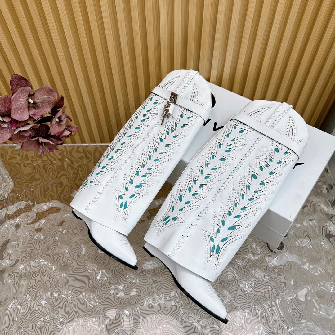 Givenchy Shark Lock Cowboy Boots In Leather With Strass - PerfectKickZ