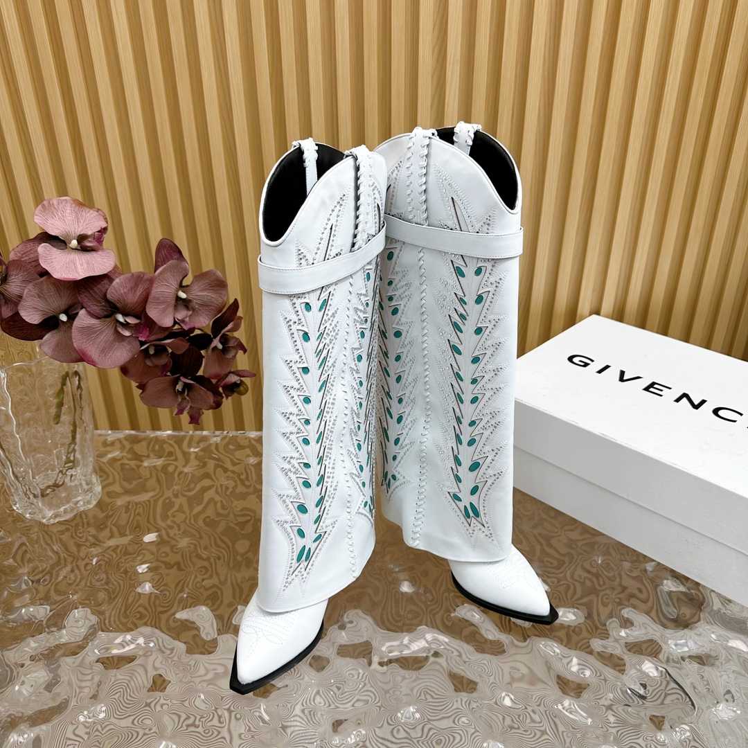Givenchy Shark Lock Cowboy Boots In Leather With Strass - PerfectKickZ