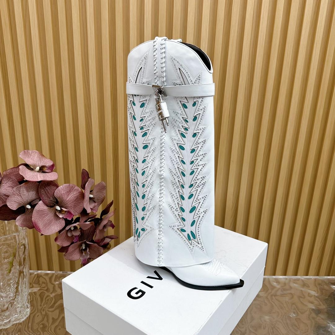 Givenchy Shark Lock Cowboy Boots In Leather With Strass - PerfectKickZ