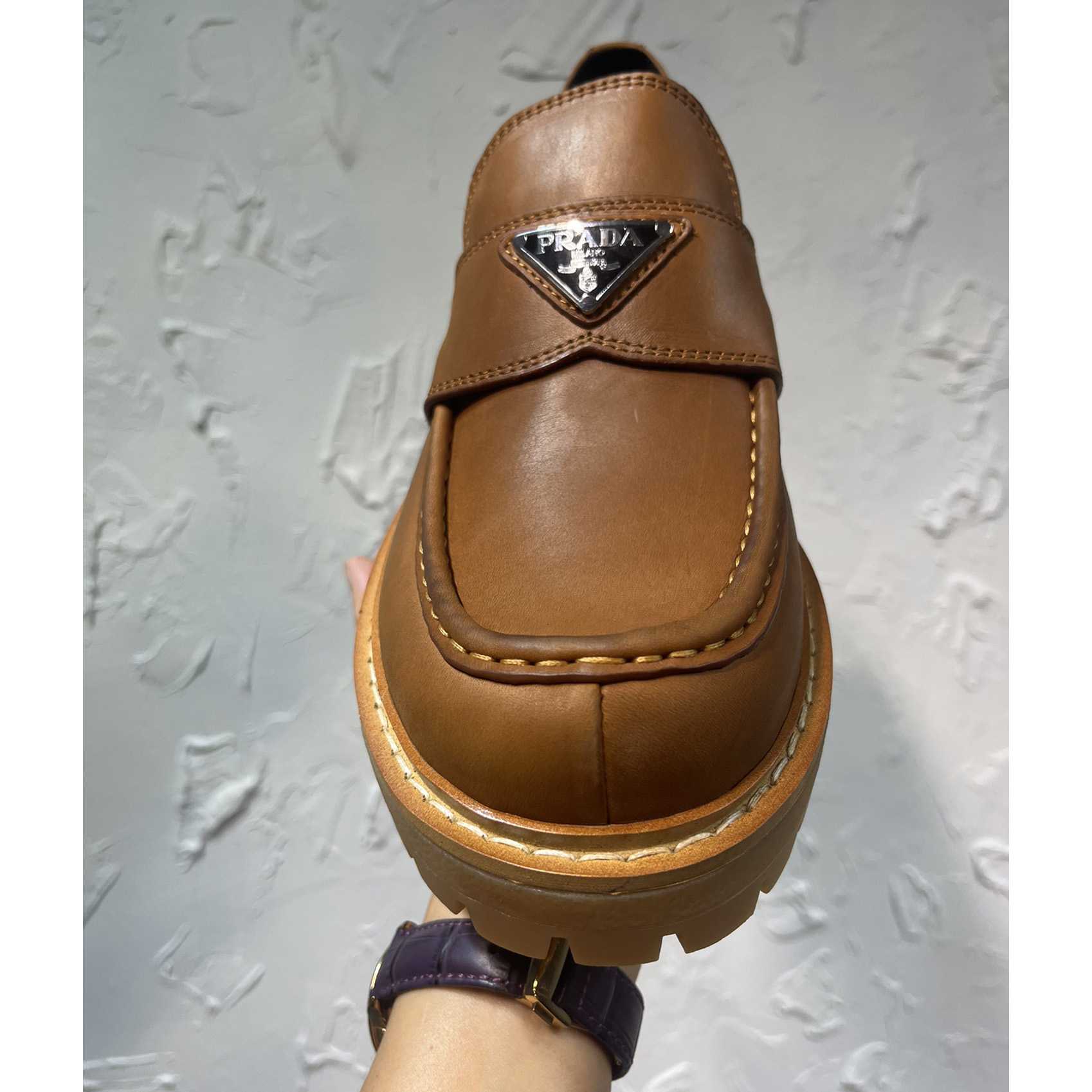 Prada Leather Loafers In Brown - PerfectKickZ
