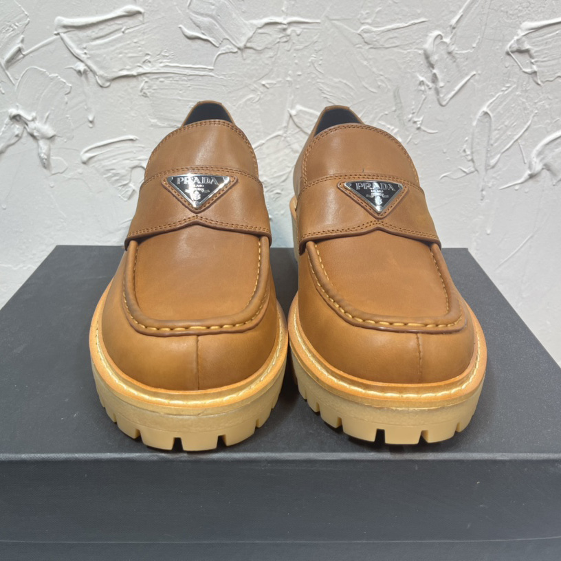 Prada Leather Loafers In Brown - PerfectKickZ