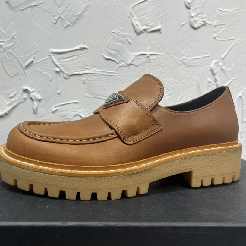 Prada Leather Loafers In Brown - PerfectKickZ