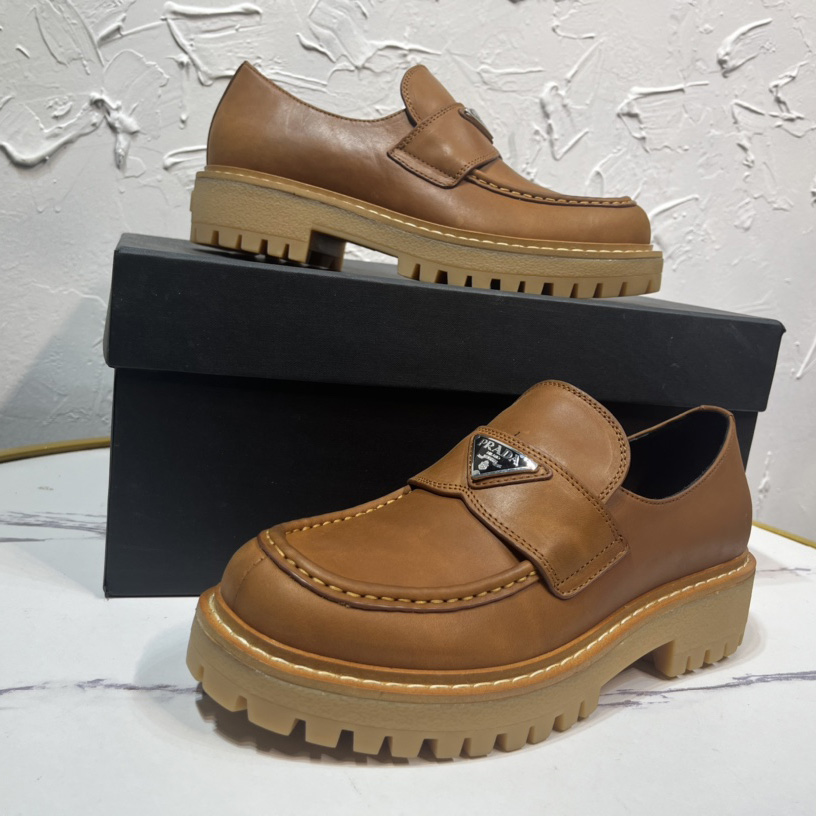 Prada Leather Loafers In Brown - PerfectKickZ