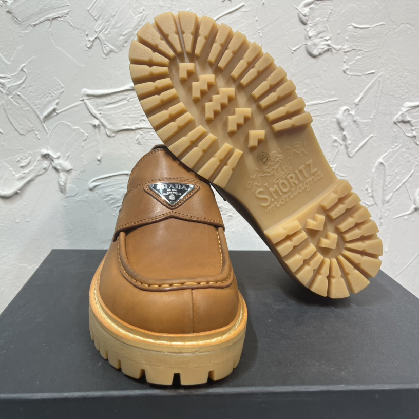 Prada Leather Loafers In Brown - PerfectKickZ