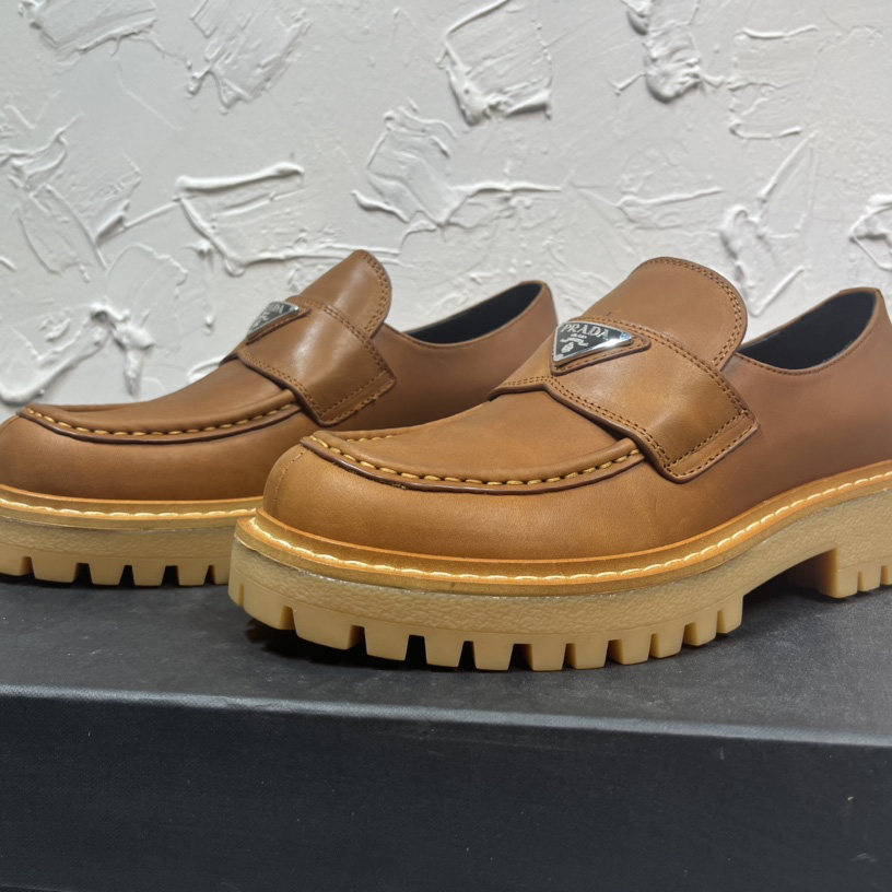 Prada Leather Loafers In Brown - PerfectKickZ