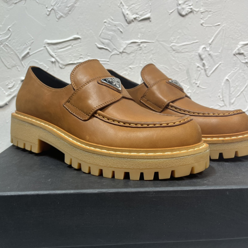 Prada Leather Loafers In Brown - PerfectKickZ