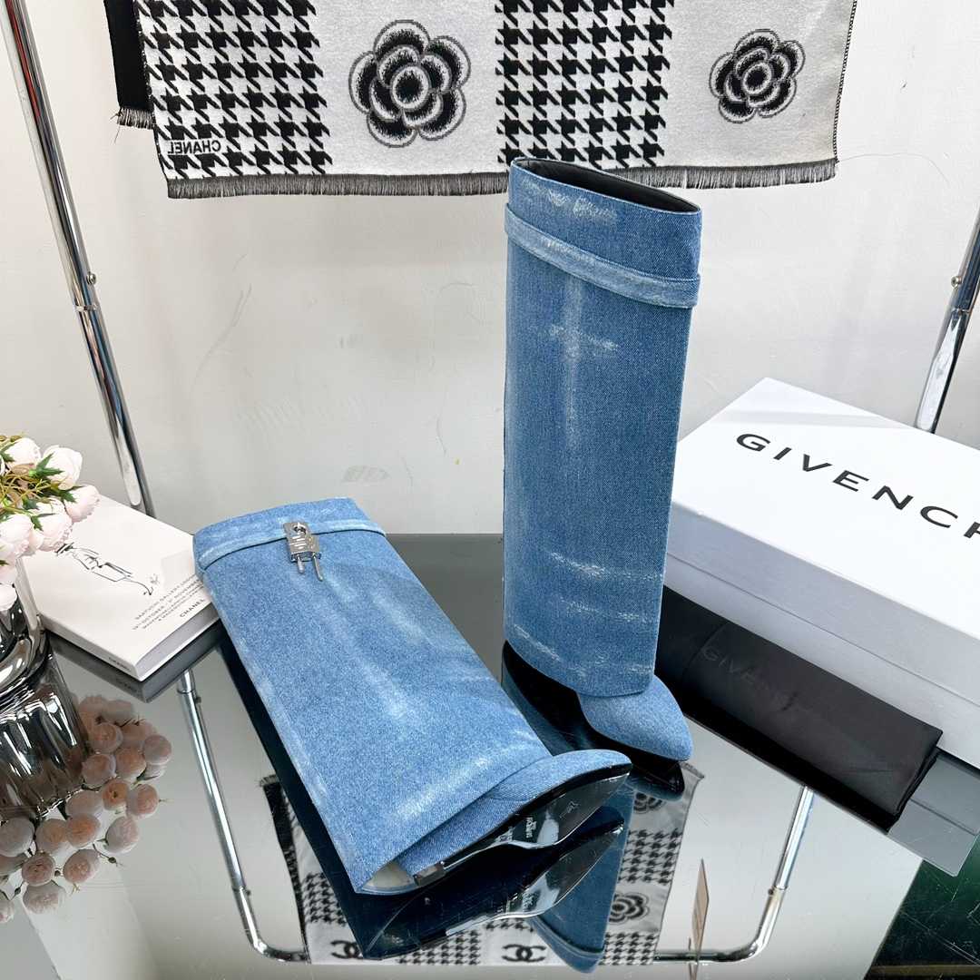 Givenchy Shark Lock Boots In Washed Denim - PerfectKickZ