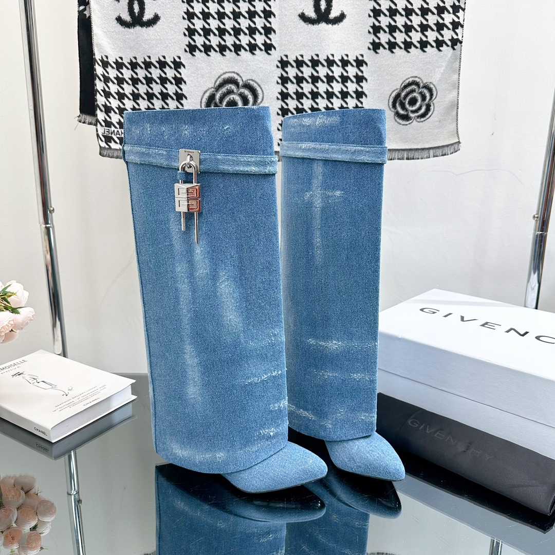 Givenchy Shark Lock Boots In Washed Denim - PerfectKickZ