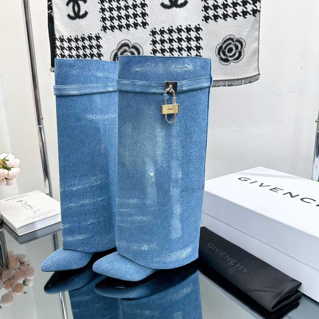 Givenchy Shark Lock Boots In Washed Denim - PerfectKickZ