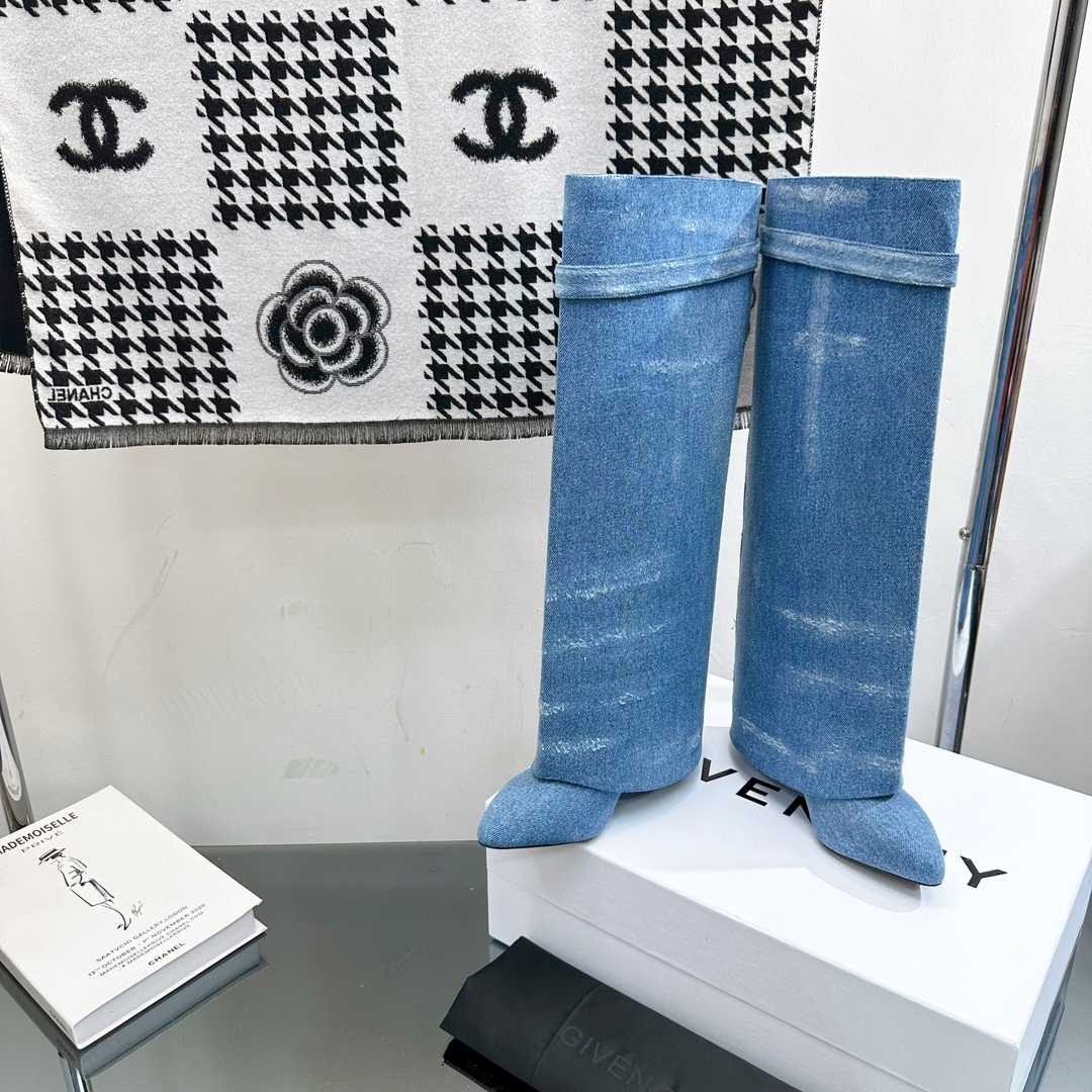 Givenchy Shark Lock Boots In Washed Denim - PerfectKickZ