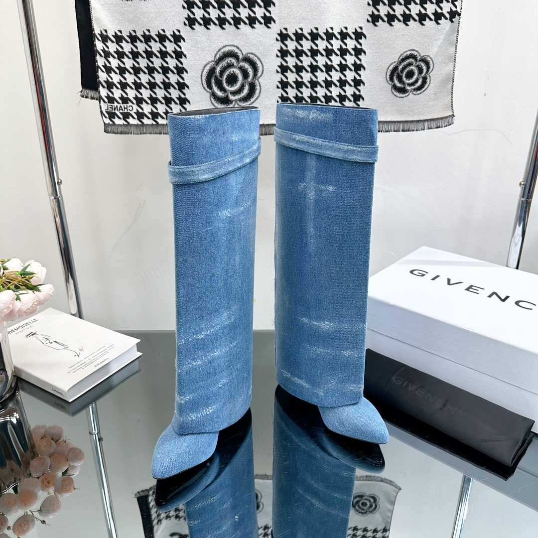 Givenchy Shark Lock Boots In Washed Denim - PerfectKickZ