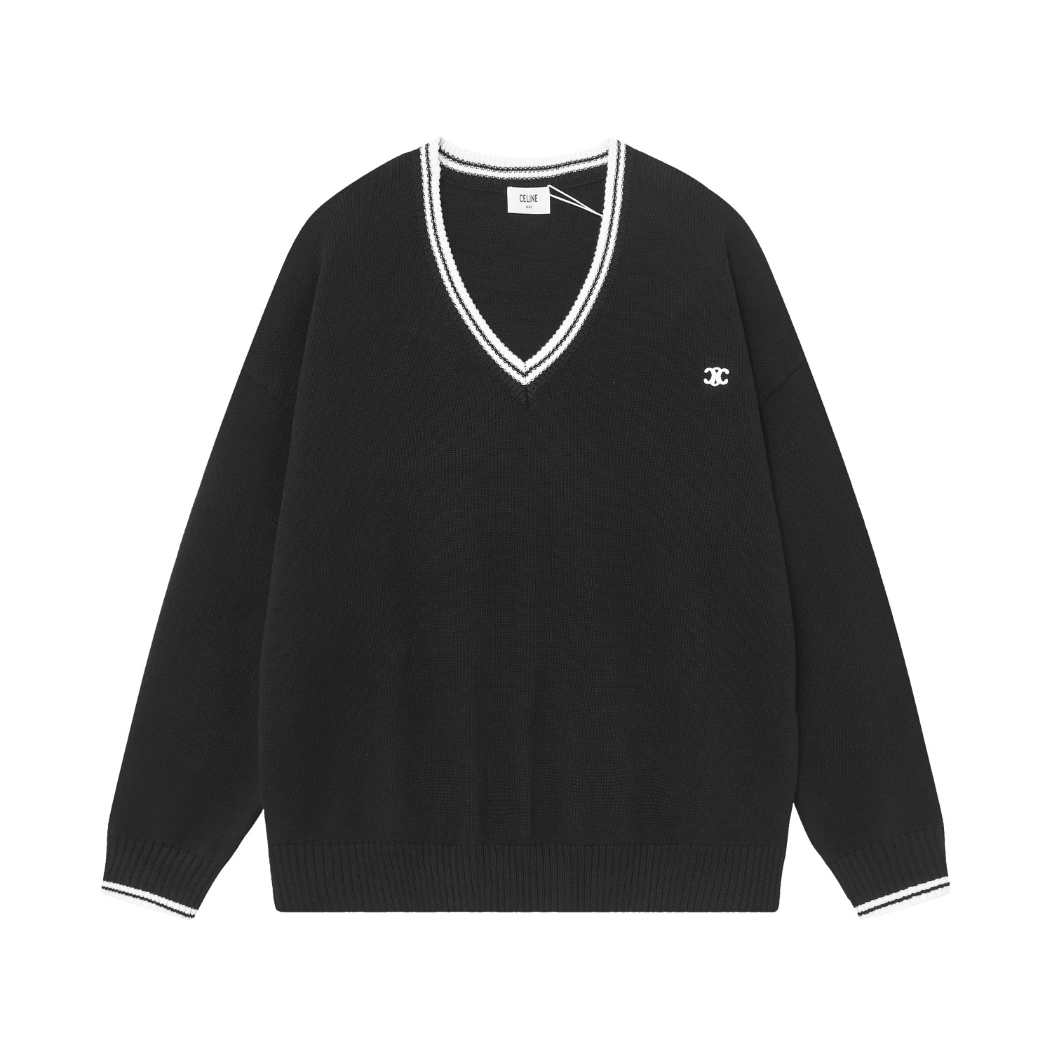 Celine Triomphe V-Neck Sweater 'Black' - PerfectKickZ