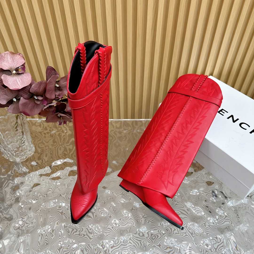 Givenchy Shark Lock Cowboy Boots In Leather With Western Pattern - PerfectKickZ