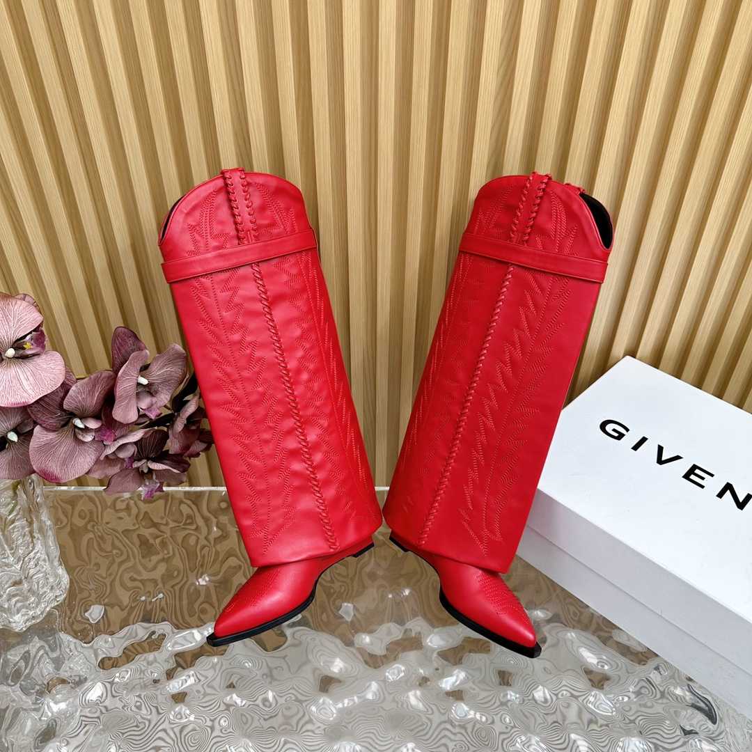 Givenchy Shark Lock Cowboy Boots In Leather With Western Pattern - PerfectKickZ