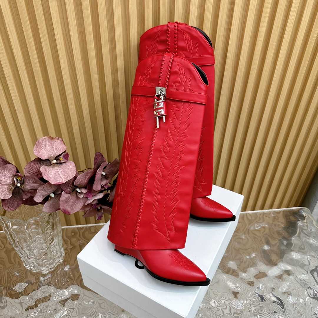 Givenchy Shark Lock Cowboy Boots In Leather With Western Pattern - PerfectKickZ