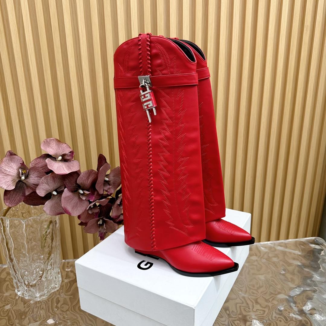 Givenchy Shark Lock Cowboy Boots In Leather With Western Pattern - PerfectKickZ