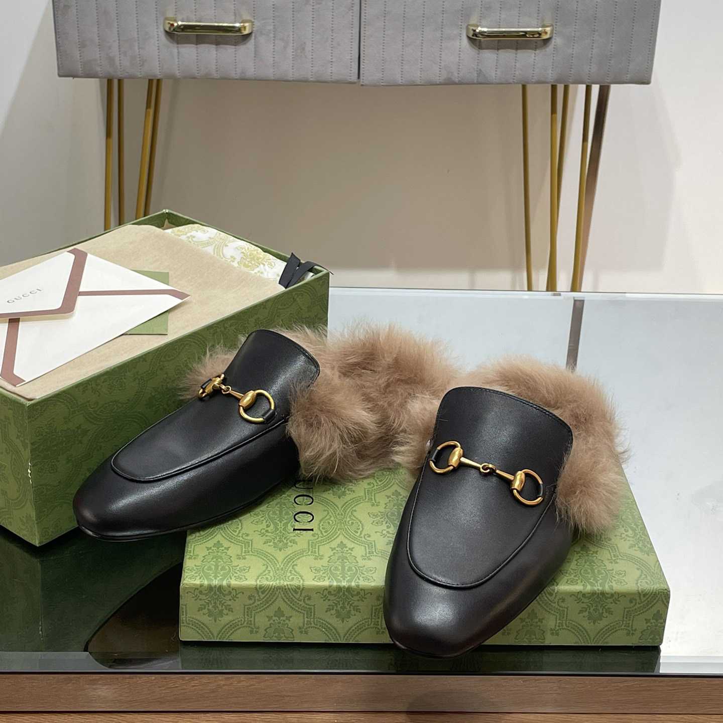 Gucci Fur Horsebit Mules - PerfectKickZ