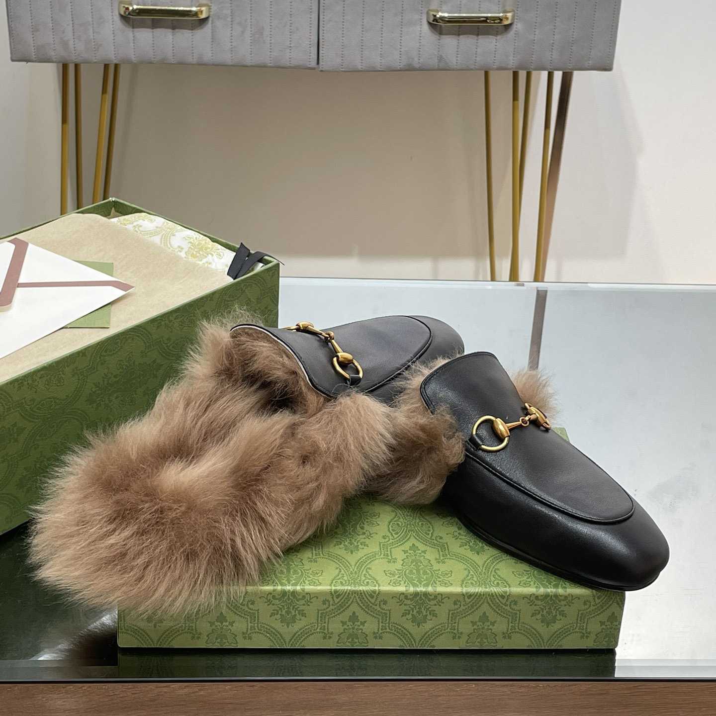 Gucci Fur Horsebit Mules - PerfectKickZ
