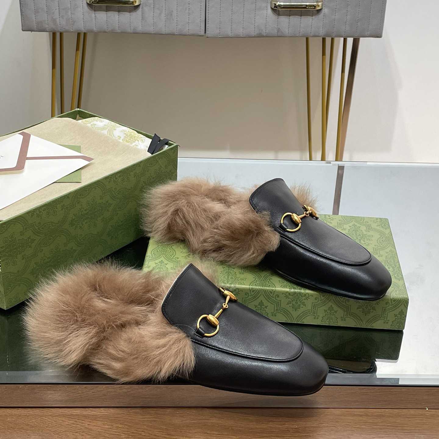 Gucci Fur Horsebit Mules - PerfectKickZ