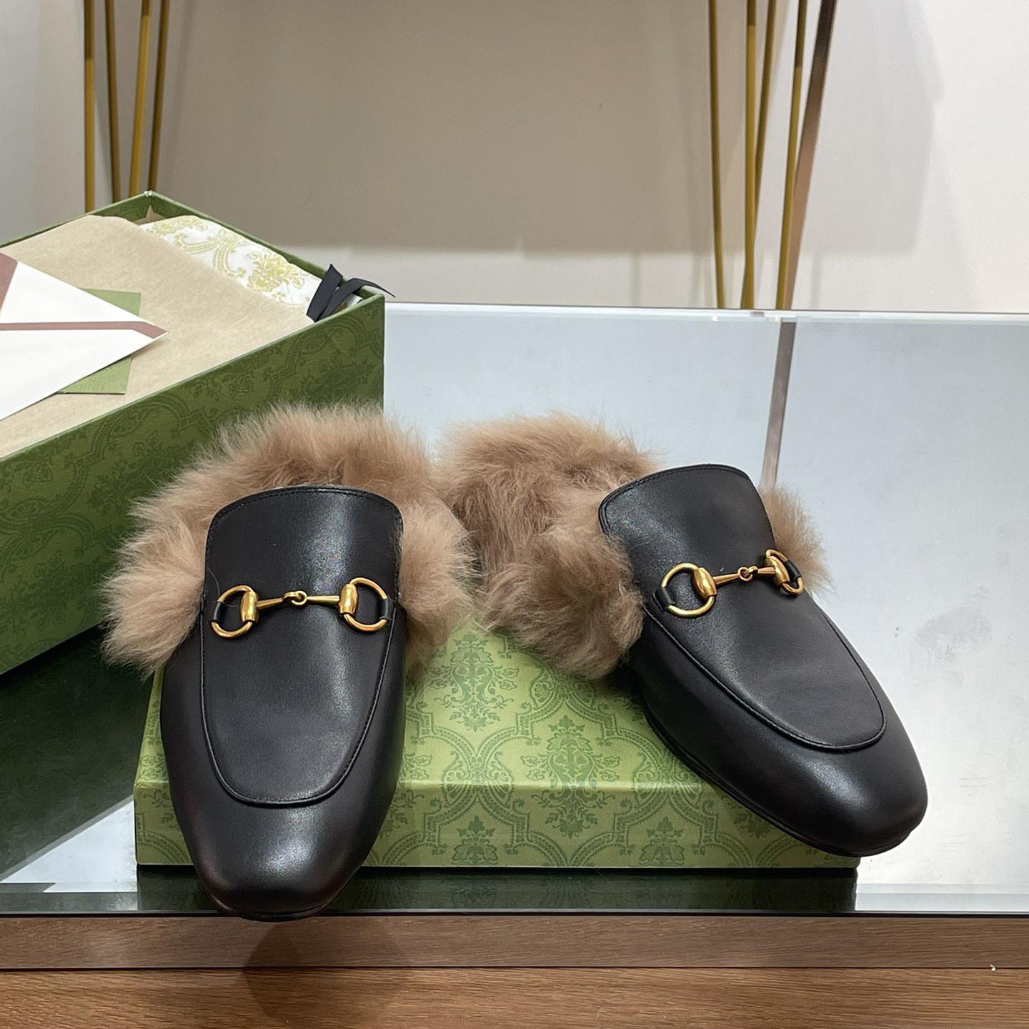 Gucci Fur Horsebit Mules - 
