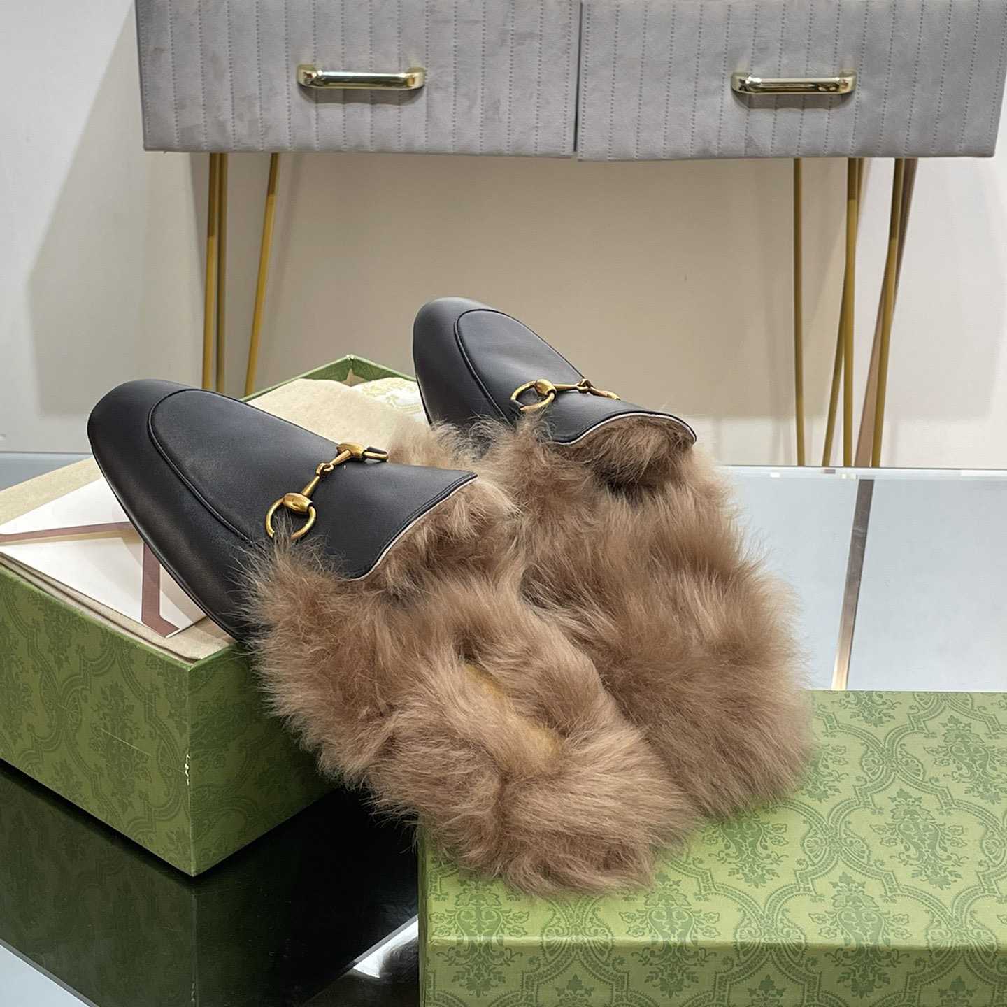 Gucci Fur Horsebit Mules - 