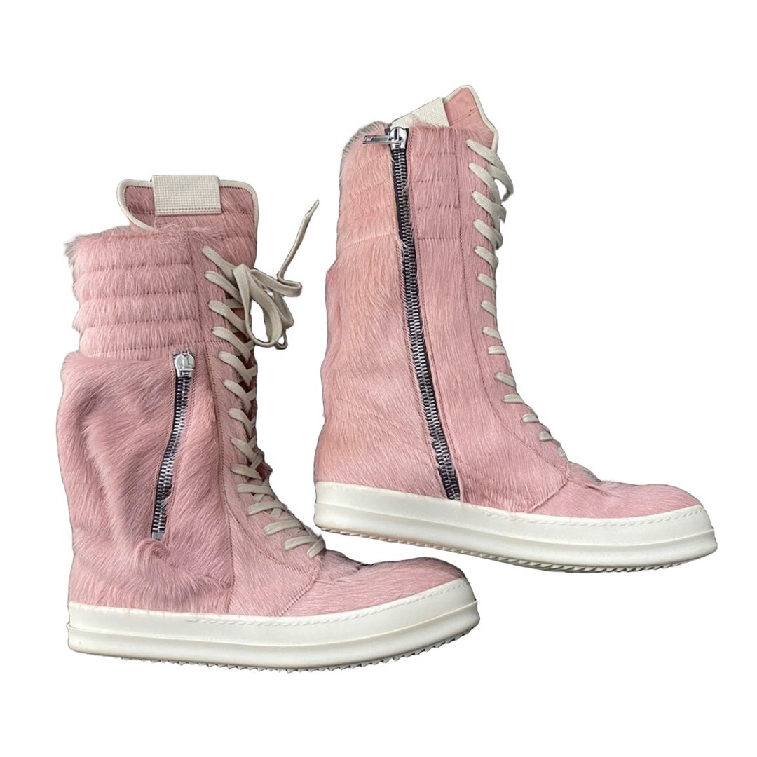 Rick Owens Dirty Pink Pony Hair Cargobasket - PerfectKickZ