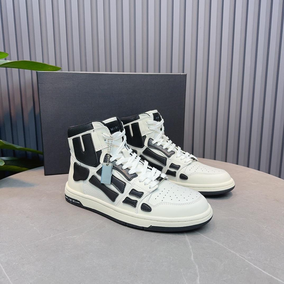 Amiri Leather-Textile High-Top Sneakers - PerfectKickZ