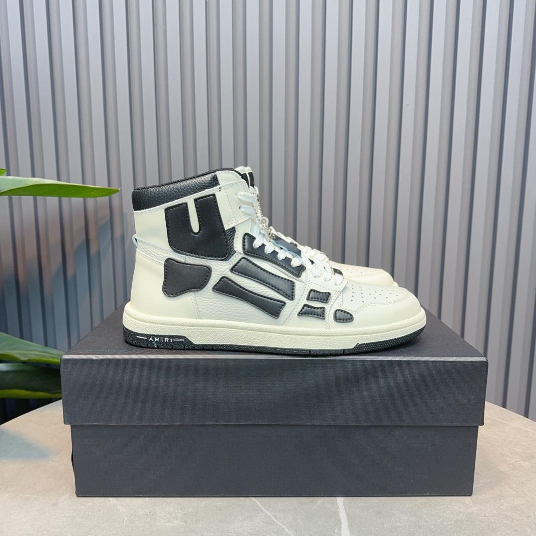 Amiri Leather-Textile High-Top Sneakers - PerfectKickZ