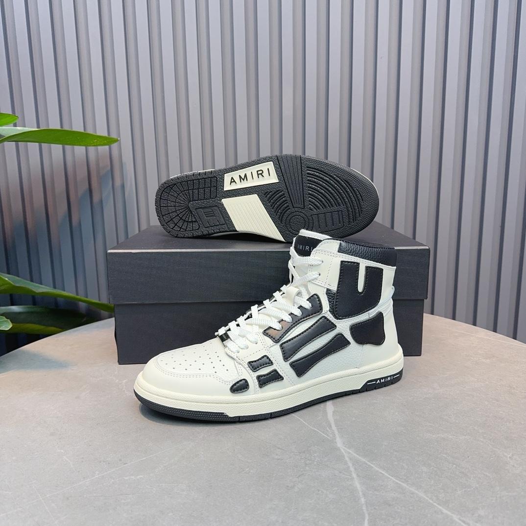 Amiri Leather-Textile High-Top Sneakers - PerfectKickZ