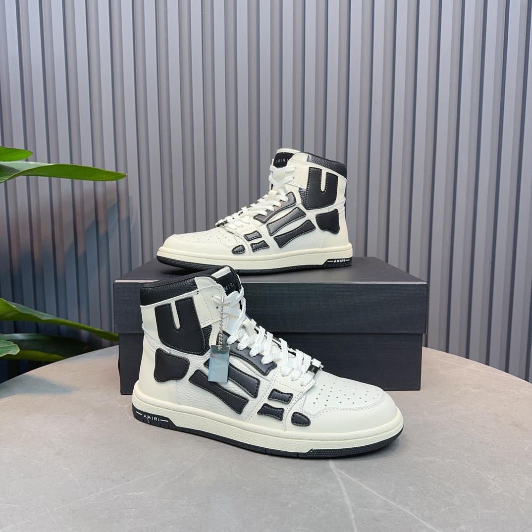 Amiri Leather-Textile High-Top Sneakers - PerfectKickZ