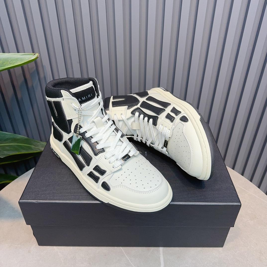 Amiri Leather-Textile High-Top Sneakers - PerfectKickZ