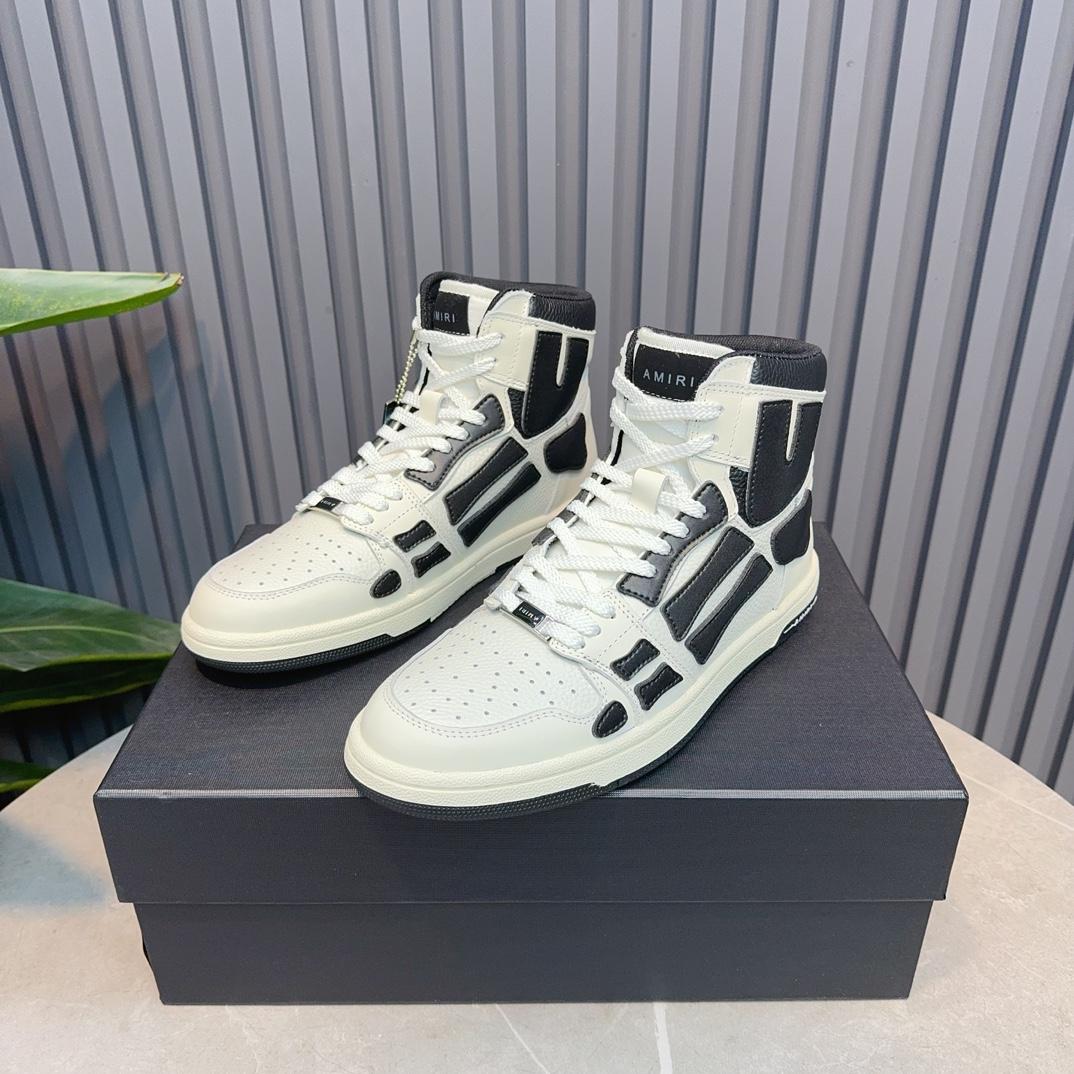 Amiri Leather-Textile High-Top Sneakers - PerfectKickZ