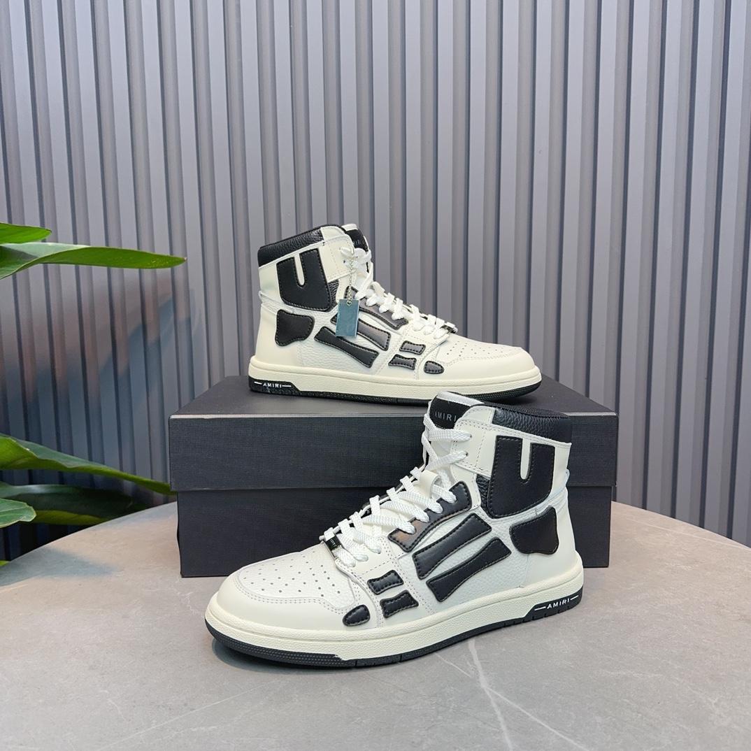 Amiri Leather-Textile High-Top Sneakers - PerfectKickZ