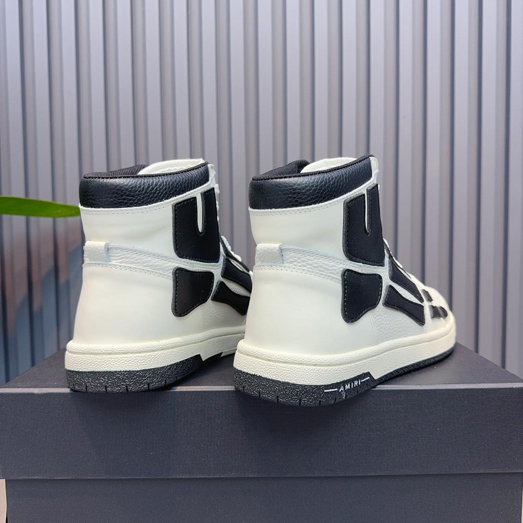Amiri Leather-Textile High-Top Sneakers - PerfectKickZ