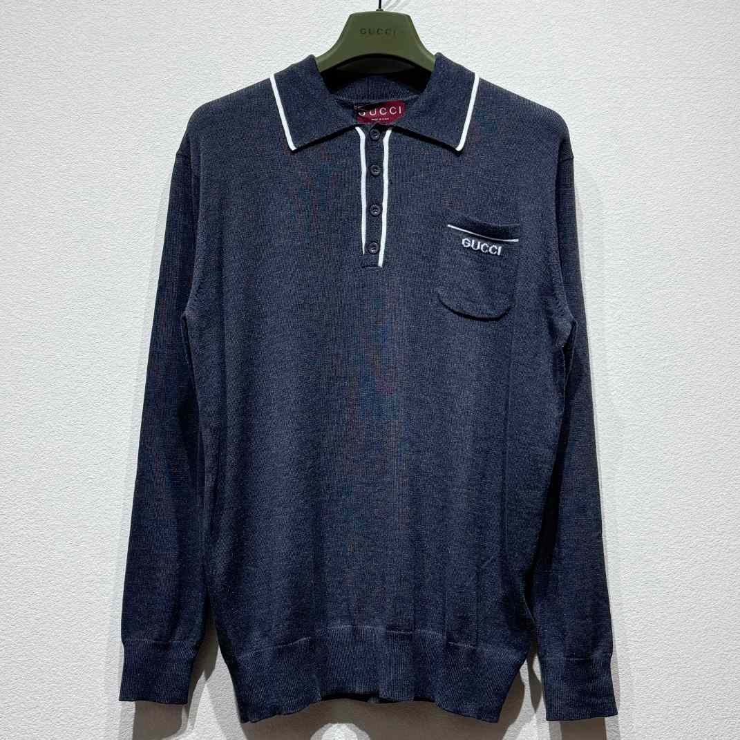 Gucci Knit Wool Long Sleeve Polo Top - PerfectKickZ