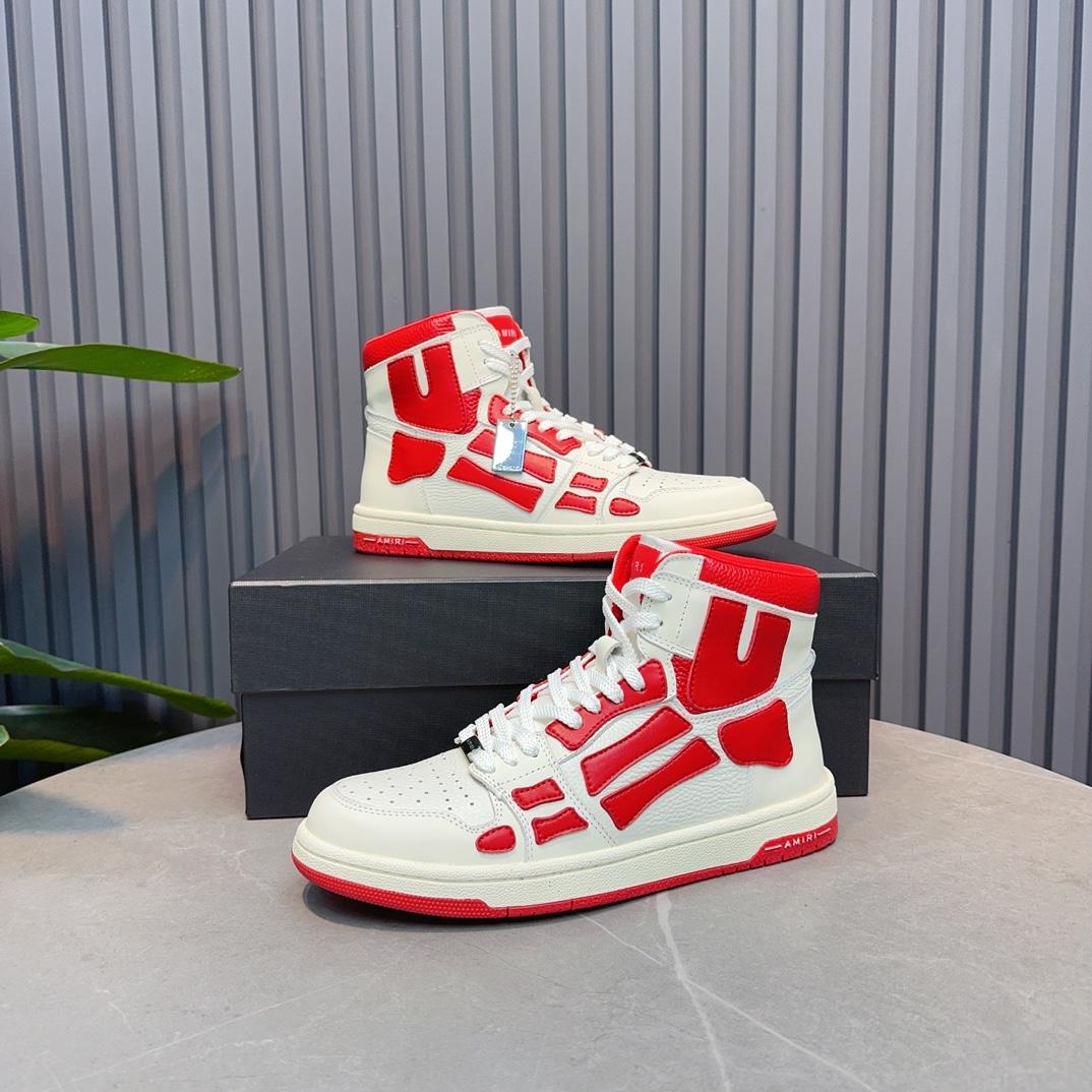Amiri Leather-Textile High-Top Sneakers - PerfectKickZ