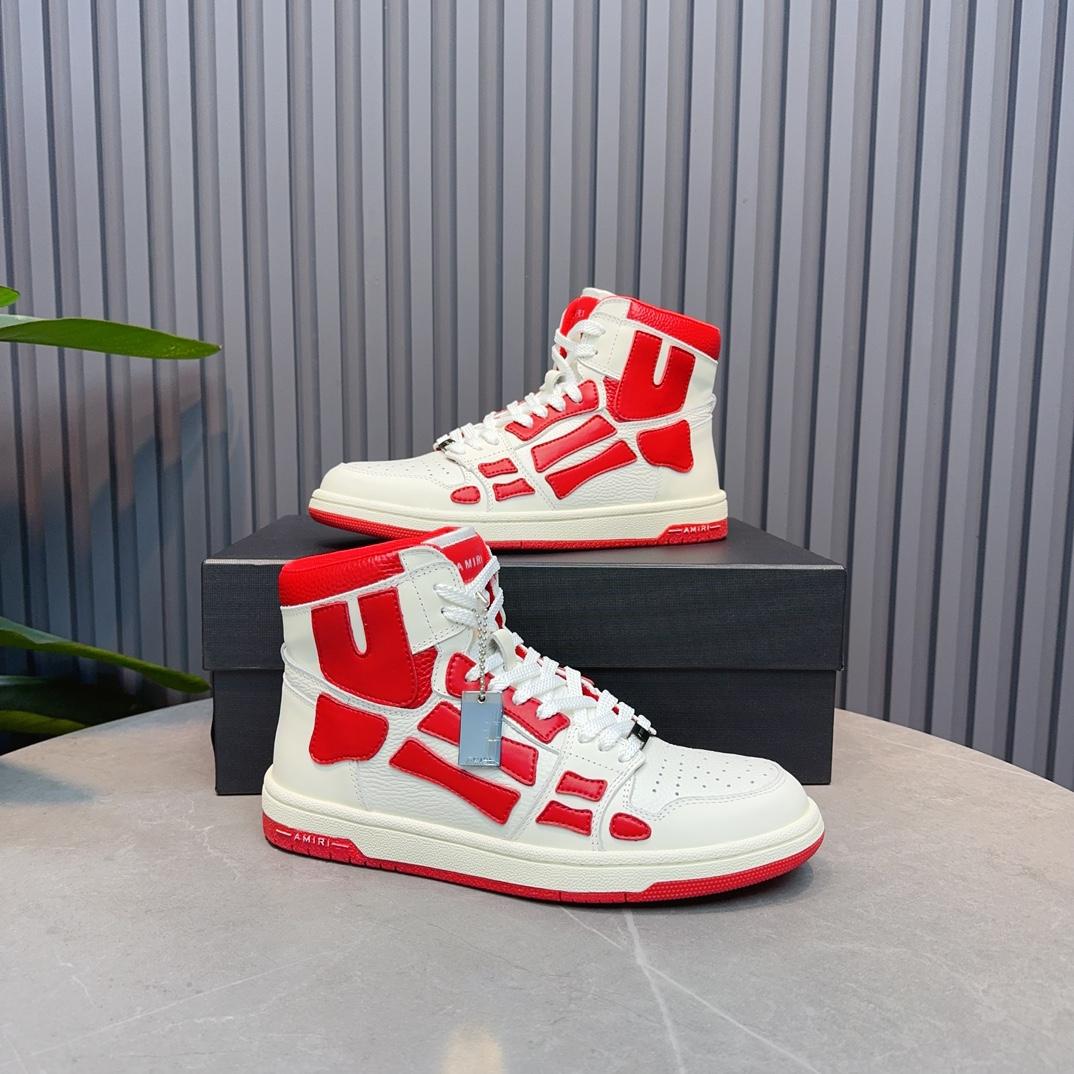 Amiri Leather-Textile High-Top Sneakers - PerfectKickZ